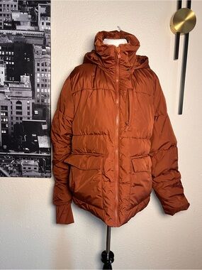 all in motion Men's Hooded Puffer Jacket in Rust